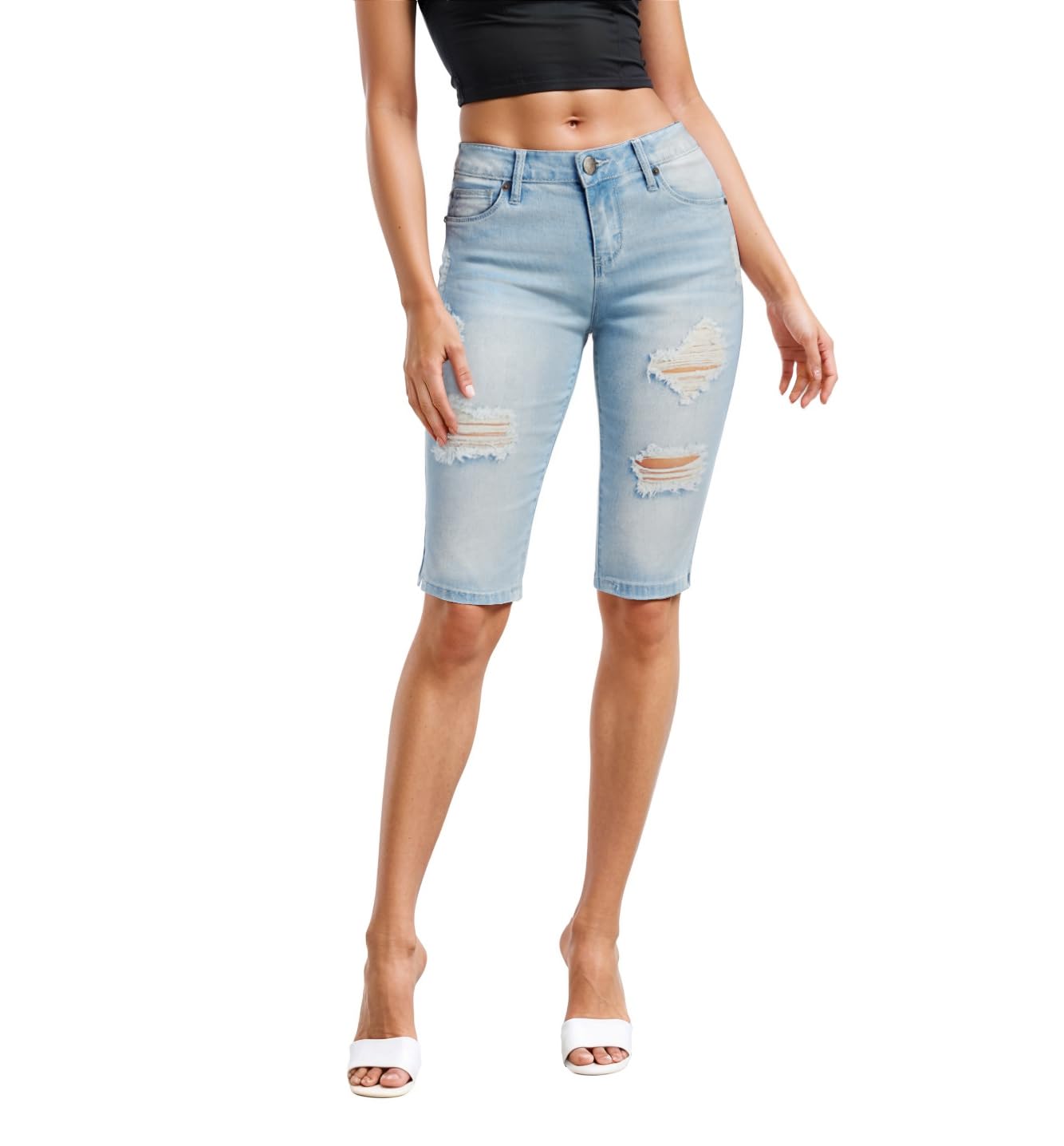 Hybrid & Company Women's Super Comfy Stretch Destructed