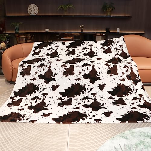 Image of Queen Blanket for Bed, Full Size Fleece Blanket for Couples Adults, Cow Print Decor for Bedroom Living Room, Western Farmhouse Style Large Soft Fuzzy Throws for All Season, 90x90 Inches