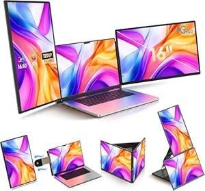 NGTeco Laptop Bildschirm Erweiterung, 16" FHD 1200P Triple Portable Monitor, Portable Screen with Type-C/HDMI/USB-A Port Plug & Play for Wins/Mac/Chrome