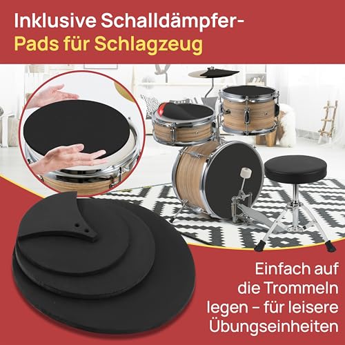 Pyle Kinder Schlagzeug Set – 5-teiliges Drum Kit mit Hocker & Basspedal | Für Kinder 3–12 Jahre, inkl. Bass Drum, Snare Drum, Drumsticks, Dämpfer & Zubehör – Einsteiger Percussion Set