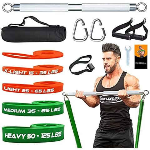 FOSER Fitness equipment for home, fitness bands, resistance band bar with 5 resistance levels is used for fat loss or strengthening muscle groups (length 29.5 inches/75 cm, removable silver) Cover