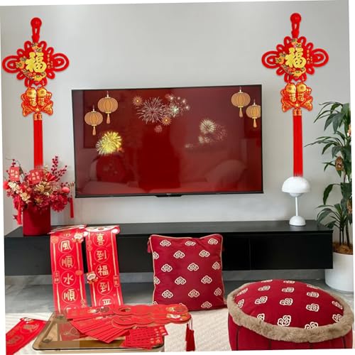 Cordon de nouage chinois rouge avec double poisson en feutre x2