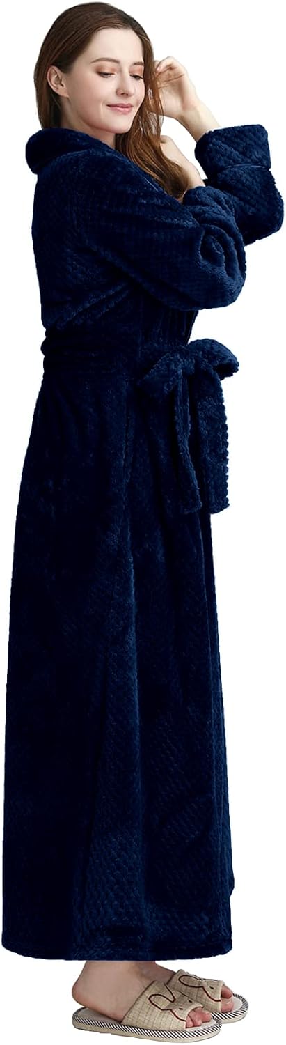 Hellomamma Womens Long Robe Soft Warm Fleece Plush Bathrobe Ladies Sleepwear Pajamas Housecoat Nightgown - Image 2