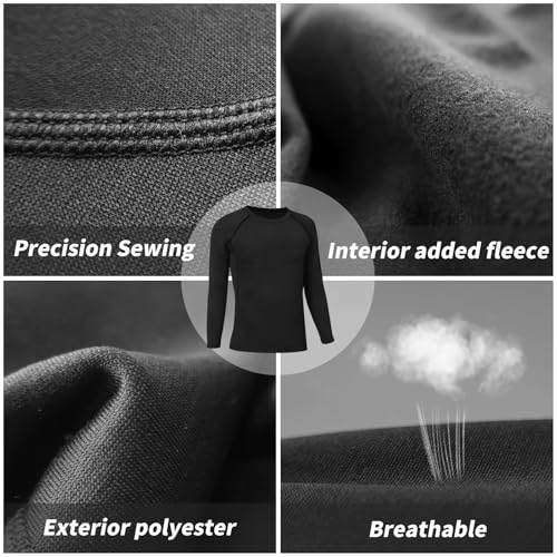 Qyibleri Base Layer Kids - Long Sleeve Top & Leggings Compression Set Thermals for Kids, Athletic Skins for Boys, Thermal Base Layer Set is Best Gift for Football Basketball Sport Ski, Black, 32 - Image 2