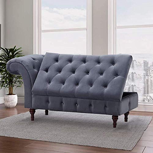 Image of Velvet Chaise Lounge Box Storage for Bedroom, Livingroom (Grey)