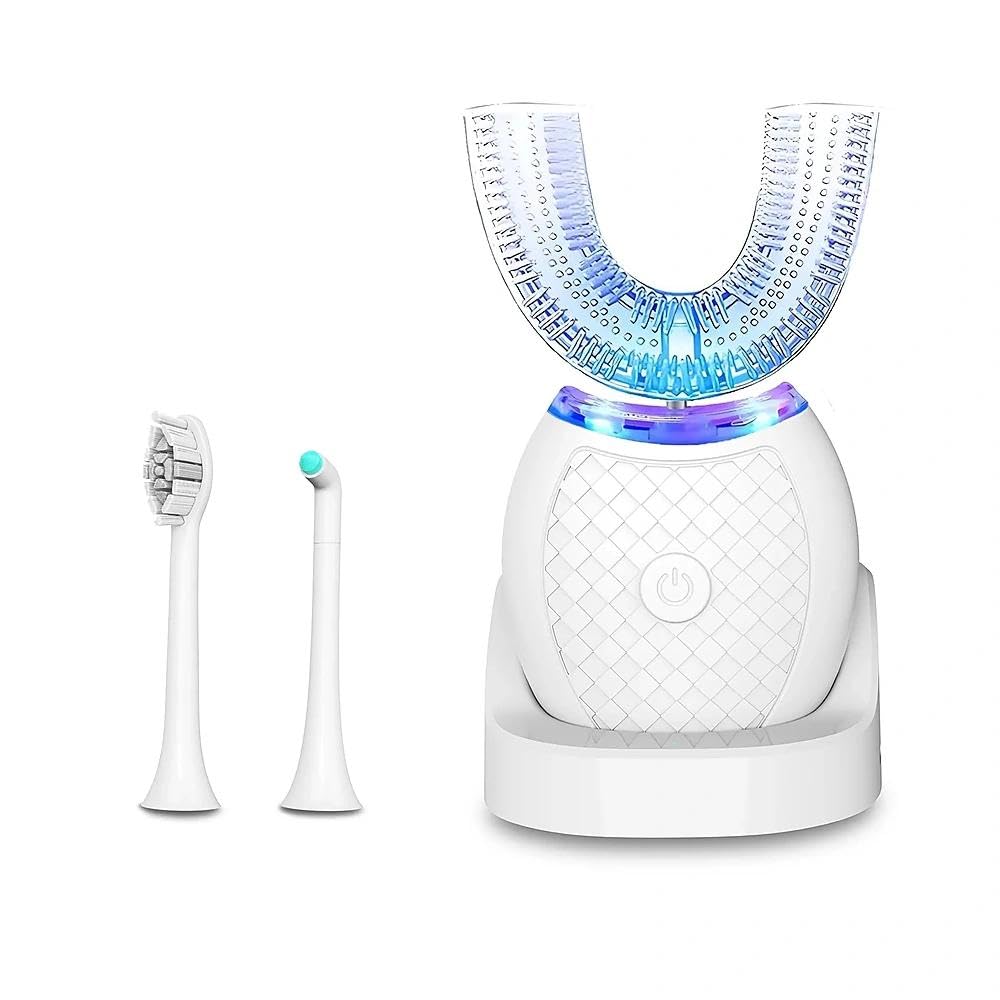 MagentakElectric Toothbrush for Adults, U Shaped Automatic Toothbrush for 360-degree Cleaning, Ultrasonic Toothbrush 3 Modes for Whitening, Wireless Charging Toothbrush Kit for Travel or Home(White)