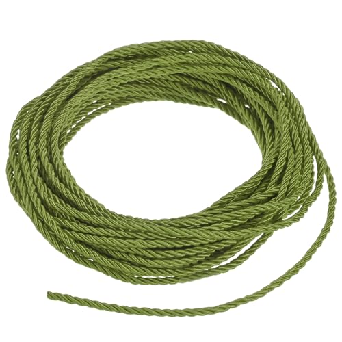 M METERXITY 11 Yards Twisted Rope Trim, 3mm/0.12 in Army Green Soft Polyester Twisted Silk Rope Cord 3-Ply Decorative Cord for Gift Bag/DIY Crafts/Home Decor/Curtain Tieback