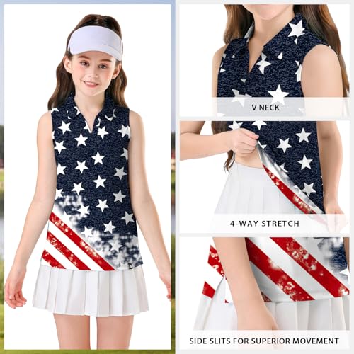 Image of Soneven Girls Sleeveless Polo Shirts Button UP Golf Tennis T-Shirts with Collared Quick Dry Tank Tops for 4-14 Years