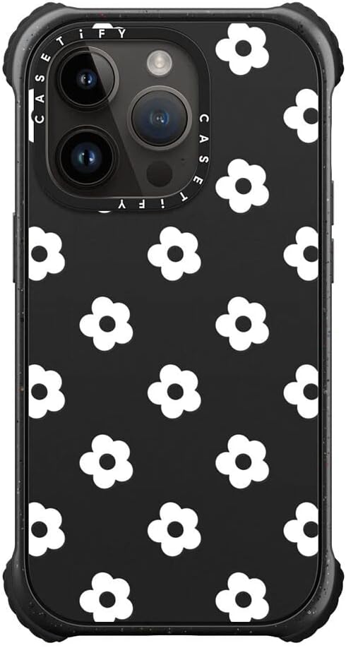 CASETiFY Ultra Impact iPhone 14 Pro Case [5X Military Grade Drop Tested / 11.5ft Drop Protection/Compatible with Magsafe] - Ditsy Daisies - White - Matte Black
