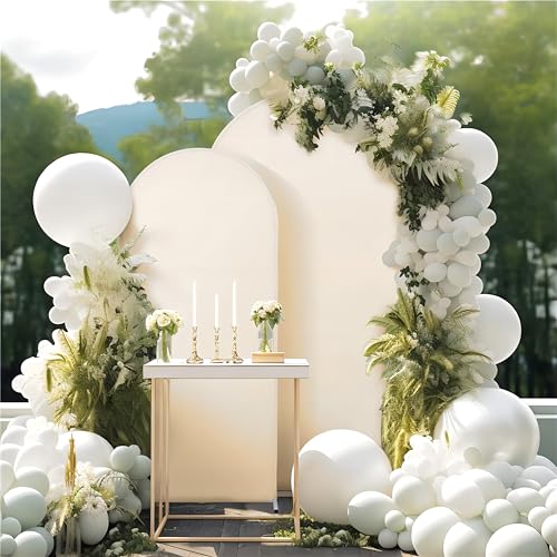 Image of Beige Arch Backdrop Covers, 6.6FT Polyester Fitted Wedding Arch Stand Cover Round Top Chiara Stretchy Arch Backdrop Cover for Birthday Party Ceremony Banquet Decoration