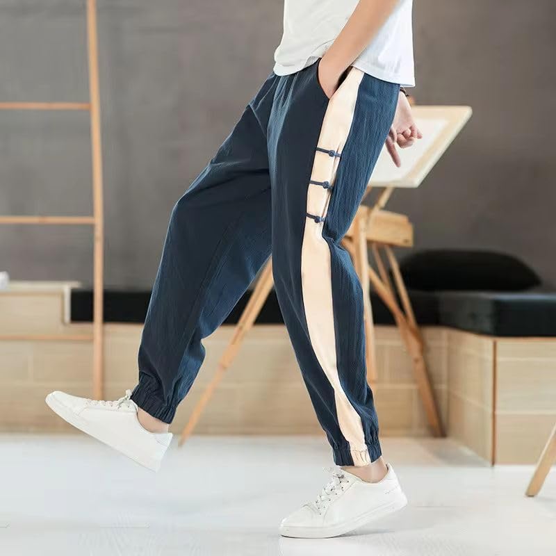 Pantalon sarouel homme en coton et lin patchwork ample décontracté WOLONG - 3