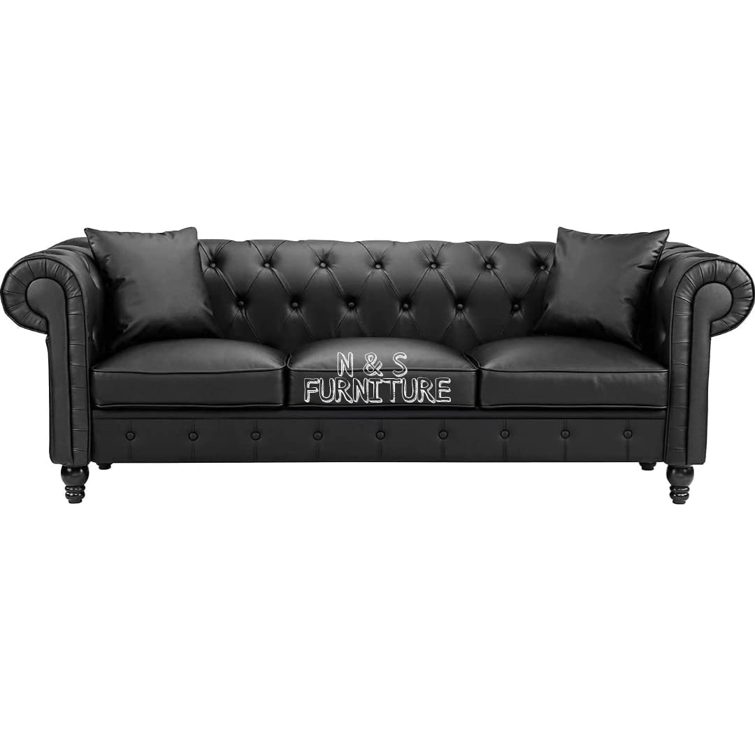 N & S FURNITURE Modern Tufted Leatheratte 3 Seater Chesterfield Sofa
