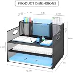 Desk Organizer with pen holders, 3-Tier Letter Paper Tray Organizer with 3 Pen Holder, Desk Organizers and Accessories, Mesh Desktop File Organizer and Storage for Office Supplies Black