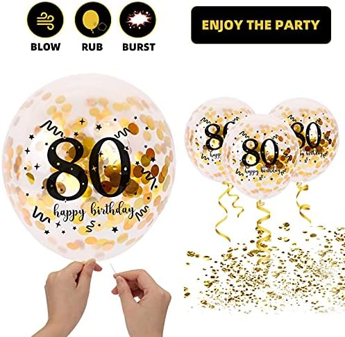 yumcute 80th Birthday Balloons 30 Pcs, 12 inch Black Gold Birthday Balloons Latex Confetti Balloons, 80th Birthday Party Decorations Supplies for Women Men