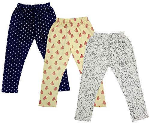 Image of IndiWeaves Girls Printed Cotton Capri Pants for Summer (White,Lemon,Navy Blue, 10-11 Years) Pack of 3