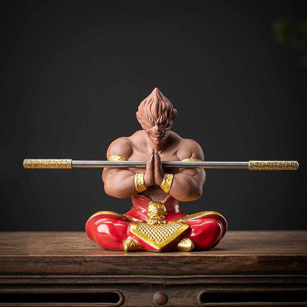 Monkey King Statue, Ceramic Sun Wukong Figure, 5.5