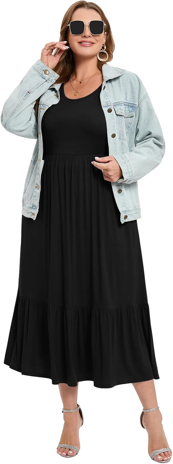LARACE Plus Size Dresses for Women Summer Casual Short Sleeve Long Dress Flowy Maxi Beach Dresses with Pockets L-6XL - Image 6