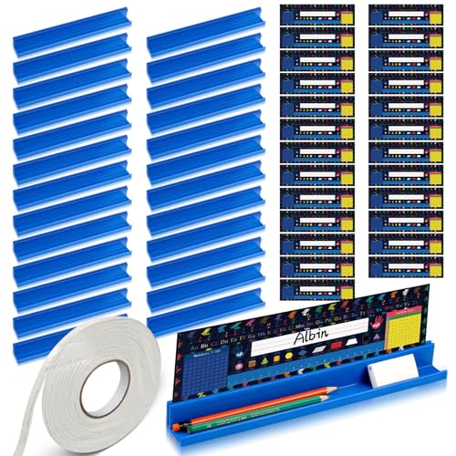 PerKoop 25 Pcs Classroom Desk Name Plates Holder Set Index Cards Storage Classroom Name Tags Kids Desk Accessories Desktop Helper Prop and Park Station Tray Organizer Water
