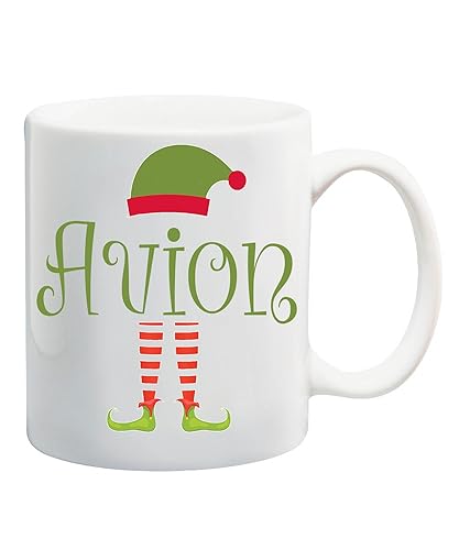 Personalized Avion Name Elf Christmas Coffee Mug Gifts for Men Women, Elf Xmas 2023 Black Ceramic Mug, Customized Elf Christmas Coffee Cup 11oz