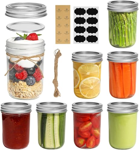 ComSaf 250ml Einmachgläser mit Deckel 8 Stück Mason Jar, Vorratsgläser für Lebensmittel für Marmelade, Honig, Joghurt, Gurken und Bohnen Overnight Oats Gläser Marmeladengläser mit Schraubdeckel