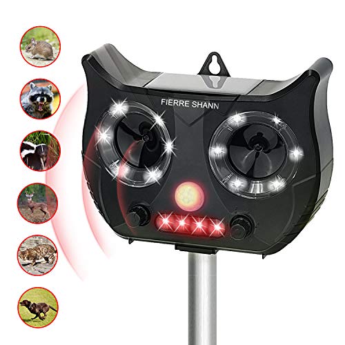 Fierre Shann Solar Powered Waterproof Outdoor,Ultrasonic Animal Repeller, Motion PIR Sensor and...