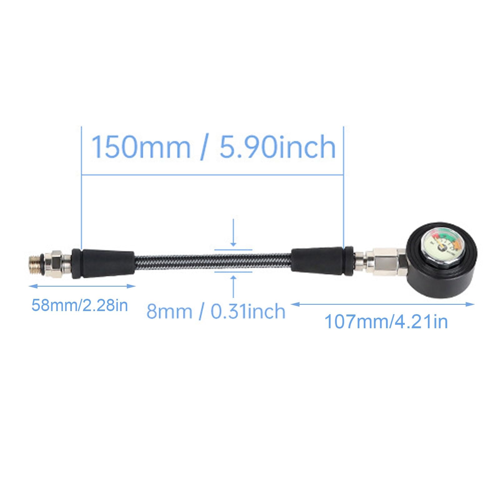 Manomètre de Plongée Sous-marine, Manomètre de Plongée Submersible Lumineux Professionnel, avec Tuyau Haute Pression, pour Régulateur BCD, Plongée Sous-marine (15 cm)
