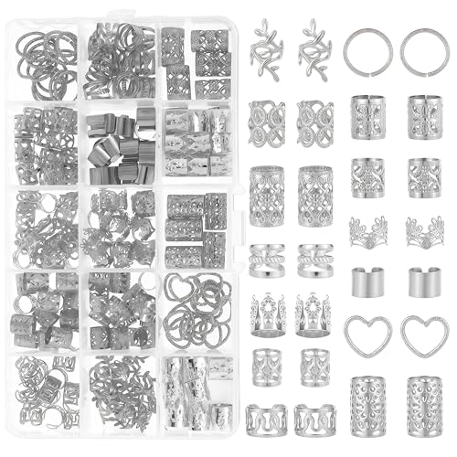 Zosutetoxo 190stück Set di Accessori per Capelli Argento: Accessori in Metallo con Braccialetti, Clip e Anelli per Capelli, Accessori Capelli Argento Versatili per Treccine e Dreadlocks