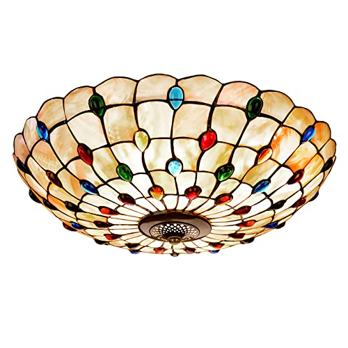 Lámpara de Techo Tiffany, Plafón Techo LED Cristal De Concha De Mosaico Natural Cover