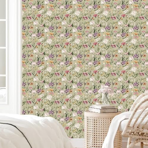 Papier peint vert sauge amovible pour masquer les défauts d'un mur