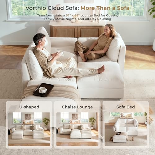Image of Cloud Couch Sectional 113.8'' Oversized Modular Deep Seat Sofa U Shaped Comfy White Cloud Couch with Washable Cover for Living Room 3 Seat & 2 Ottoman