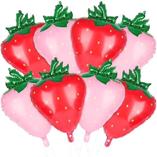 Image of Kriyokiaa 8 PCS Strawberry Balloons, 28 inch Berry First Foil Balloon Shortcake Birthday Decor Perfect for Strawberry Birthday Party, Baby Shower Decorations