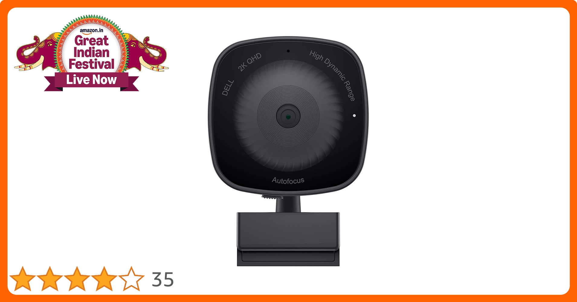 【美品】Dell Webカメラ WB3023 2K QHD Dell Webcam WB3023-2K QHD/FHD/HD Resolution, Sony Sensor
