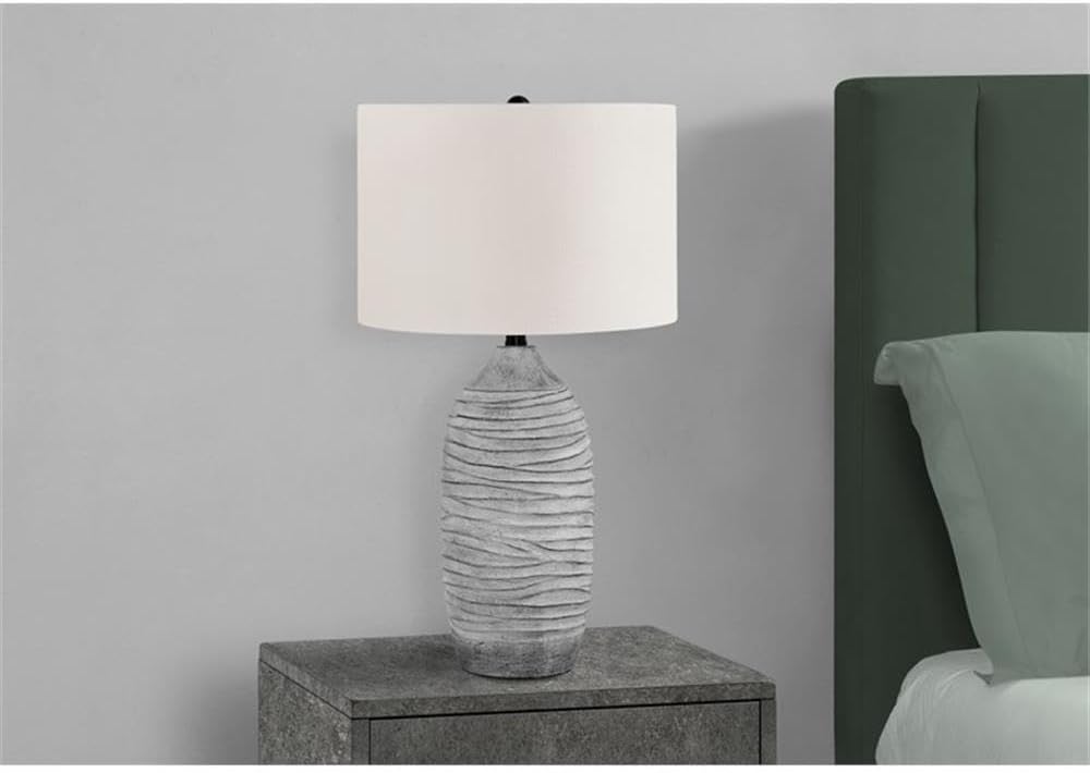 Pemberly Row 27" Resin Table Lamp, Gray Vase-Shaped Base, Ivory Linen Drum Shade, Black Metal Finial, 3-Way Switch, Modern Accent Lighting for Living Room, Bedroom, or Home Office