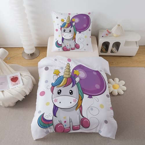 ZTYROLJ Einhorn Bettwäsche 135x200 für Mädchen Kinder,Weich Mikrofaser Einhorn Bettbezug,Atmungsaktiv Einhorn kinderbettwäsche 135x200 mit...
