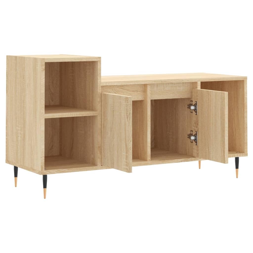 TV-Schrank Sonoma-Eiche 100x35x55 cm Holzwerkstoff Fernsehschrank mit Türen und 5 Fächern Standregal für Wohnzimmer Schlafzimmer稳stabil Media Center Möbel