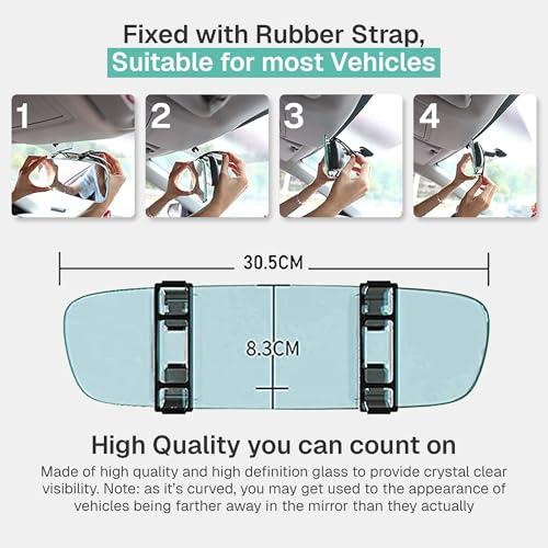 Image of CarFrill 11.8 inch Universal Interior Rear View Mirror for Driving Test, Learner Instructor | Anti-Glare Rear View Mirror for Car SUV CRV Trucks | Clip-On Wide Angle Convex Mirror.