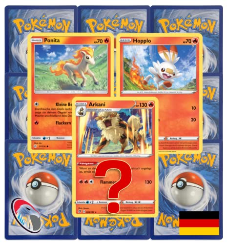 Cardicuno 10 Feuer Pokemonkarten wie EIN Booster inkl. seltene Rare Stern Karte (zufällig ausgewählt) - Deutsch Cover