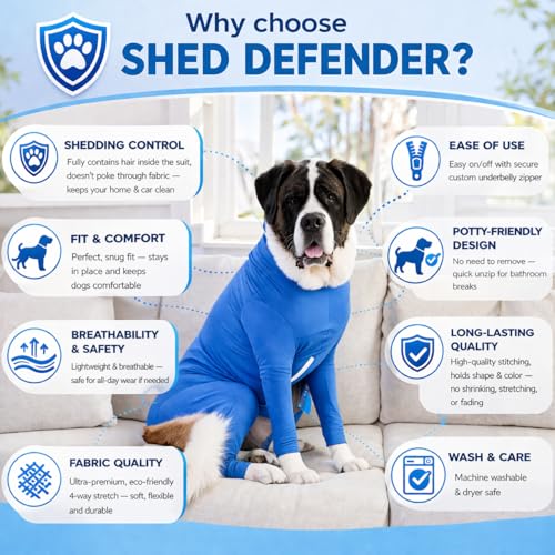 Image of Shed Defender Original Dog Onesie, Black, XS (12-17 lbs.) | Anti-shedding dog bodysuit - surgery recovery suit and cone alternative, anxiety calming, breathable, potty-friendly zipper