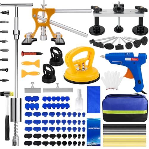 Dent Puller Hail Remover Kit, Professional Car Paintless Dent Removal Kit Tools, 2 in 1 T-Bar,Adjustable Dent Lifter, Bridge Puller Hammer Dent Suction Puller for Auto Body SUV Damage DIY Repair