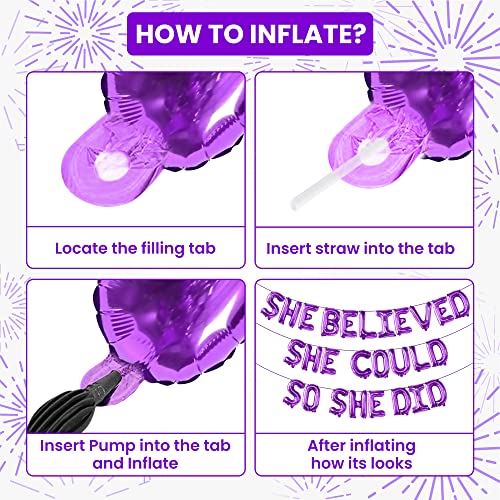 Image of KatchOn Purple She Believed She Could So She Did Balloons - 16 Inch | Congrats Balloon for Congratulations Decorations | Graduation Balloon Class of 2026 for Graduation Decorations 2026