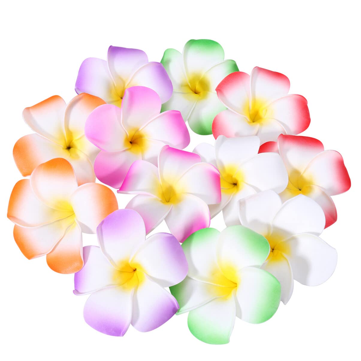 FRCOLOR Hair Clip, 24 Pieces 3.5 Inch Hawaiian Plumeria Flower Hair Accessory, Bohemian Flowers Hair Clips for Beach Party Wedding, 4 White, 4 Purple, 4 Green, 4 Rose Red, 4 Red, 4 Orange