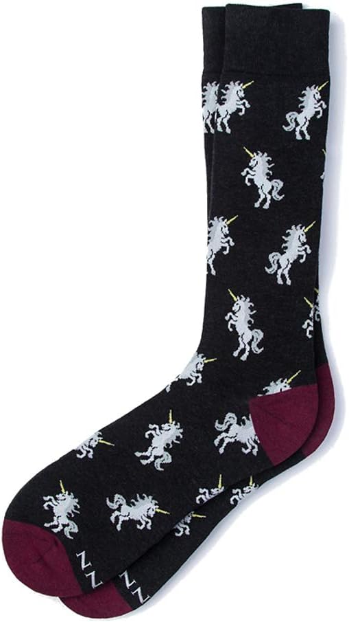 Alynn Men's Designer Black Mythical Unicorns Are Magical Contemporary Crew Dress Socks