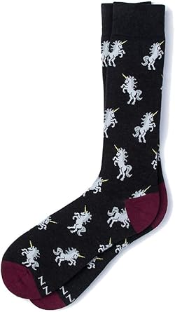 Alynn Mens Designer Black Mythical Unicorns Are Magical Contemporary Crew Dress Socks