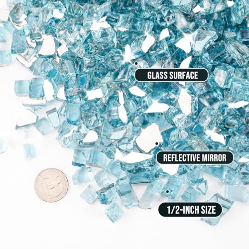Image of Skyflame 10-Pound Fire Glass for Fireplace Fire Pit and Landscaping, 1 /2-Inch Aqua Blue Reflective