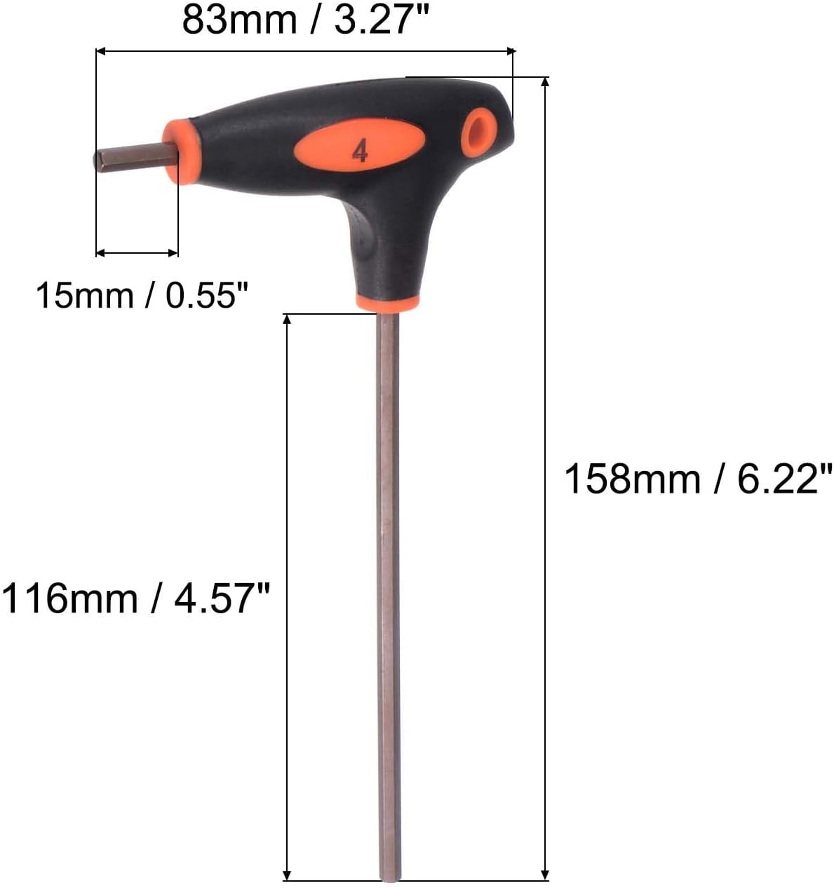 uxcell 4mm Hex Key T-Handle Dual End Wrench Spanner, Metric S2 Steel 2 Pcs