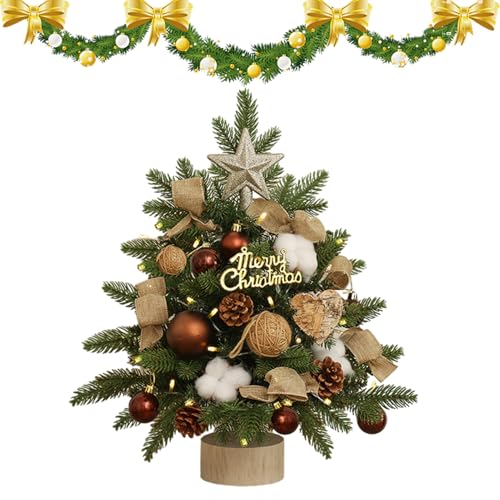Gazocua Mini árbol de Navidad, con funcionamiento a pilas e iluminación, árbol de Navidad con iluminación, para decoración navideña, escritorio, chimenea, dormitorio, salón, cocina, oficina