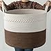 Cosyland Cesta de cuerda de algodón para la ropa sucia, cesta de almacenamiento para bebé, cesta trenzada con asa, para salón, suelo, habitación de los niños, mantas, cojines y juguetes, marrón