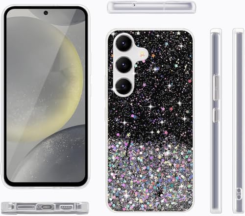 Image of VONZEE Glitter Case Compatible for Samsung M54 5G, Non Moving Glitter Stars Cover Soft TPU + Hard PC Bumper Bling Cover for Women Girls Protective Shockproof Phone Case (Black)