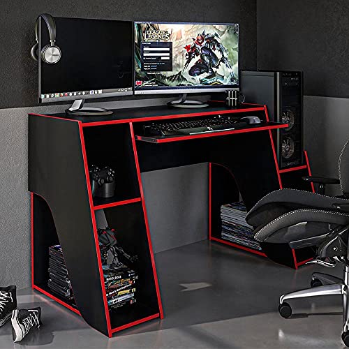 Mesa Gamer Kyoto Preto e Vermelho Politorno