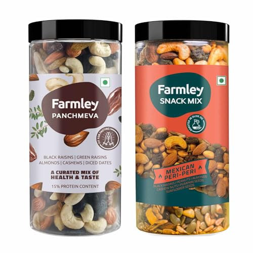 Image of Farmley Panchmeva & Snack Mix Value Pack 810 g I Reusable Jar | Dry Fruits | Mixed Nuts | Mix Dried Fruits Nuts (Pack of 2)